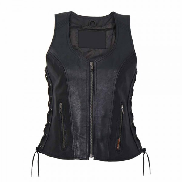 Hot Leathers Ladies Side Lace Zip Up Leather Vest