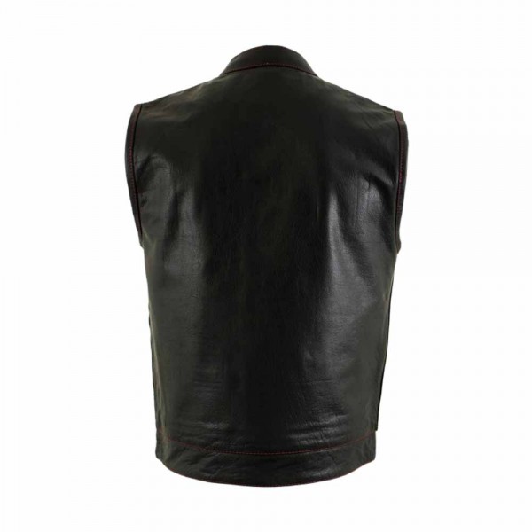Leather Vest With Red Stitching And Inside Flag Li...