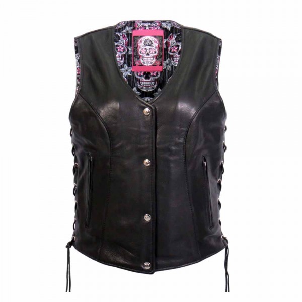 Hot Leathers Ladies Sugar Skull Lined Vest With Co...