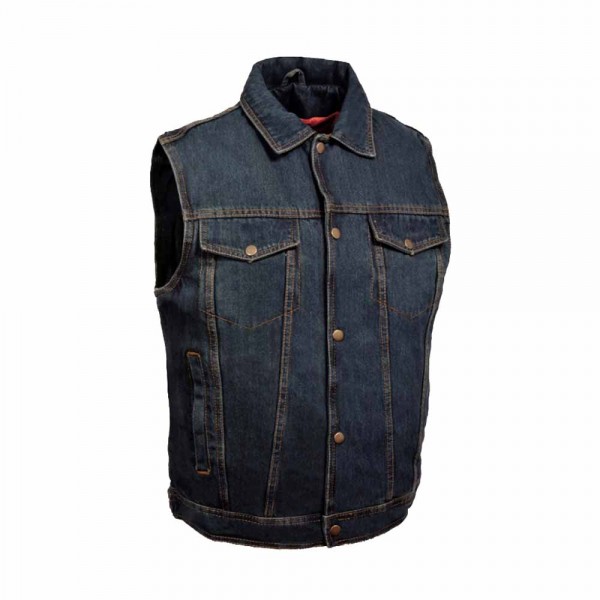 Leather Men's Blue Snap Front Denim Vest With Shir...