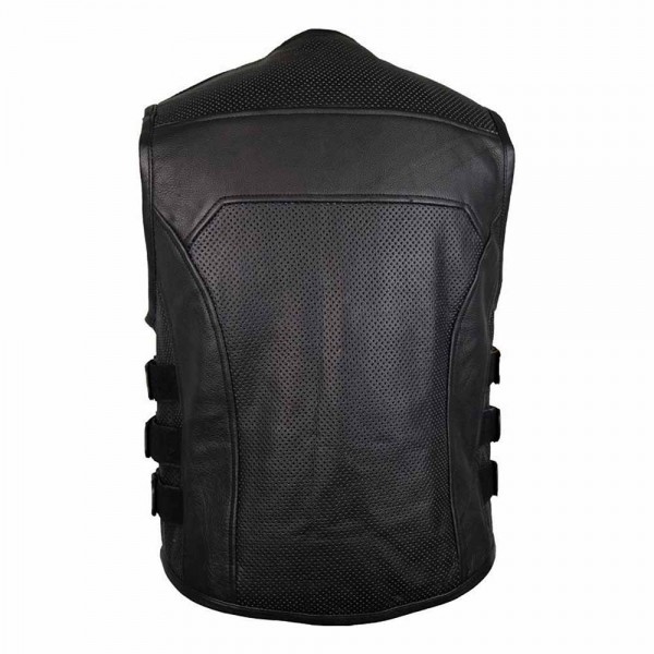 Motorcycle Leather Vest With Zipper And Adjustable...