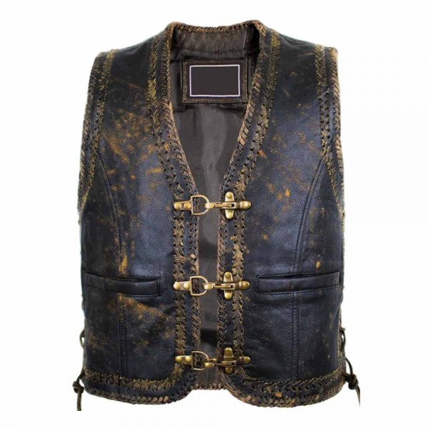 Vintage Men's Leather Vest Double Braided