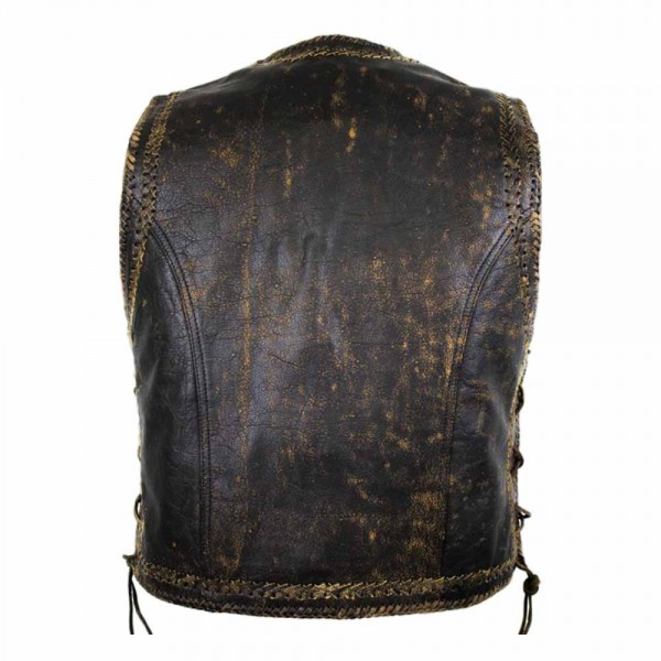 Vintage Men's Leather Vest Double Braided