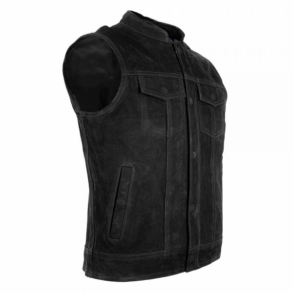 Men's Matt Black Leather Waistcoat