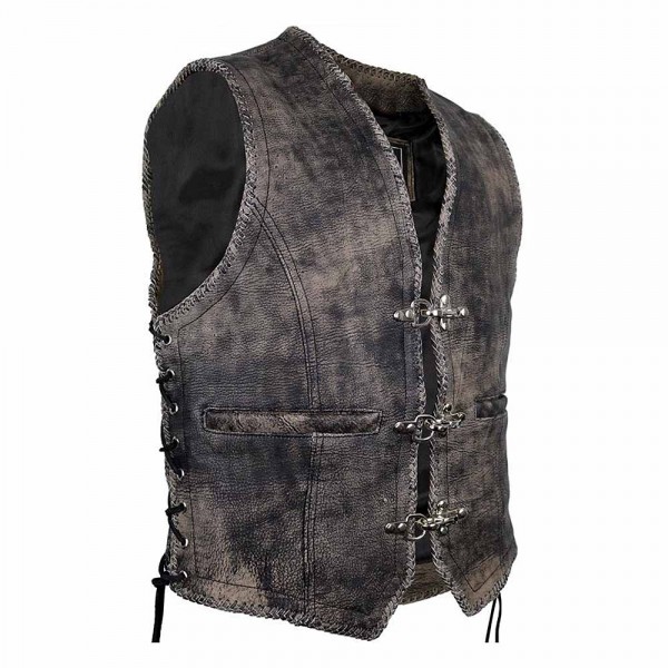 Vintage Gray Men's Leather Vest Biker Kutte