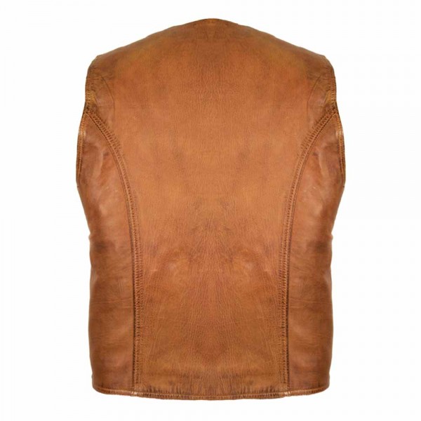Classic Men's Leather Vest In Brown Made Of Soft L...