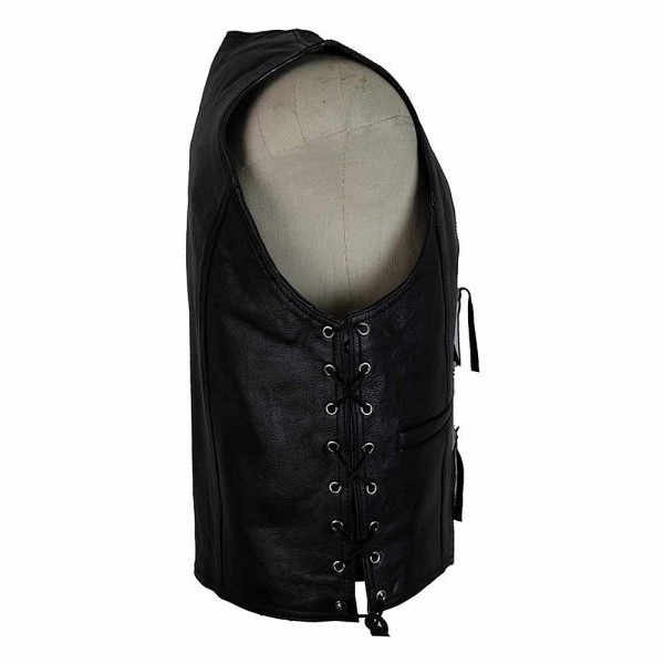 Conchos Chopper Leather Vest In Black
