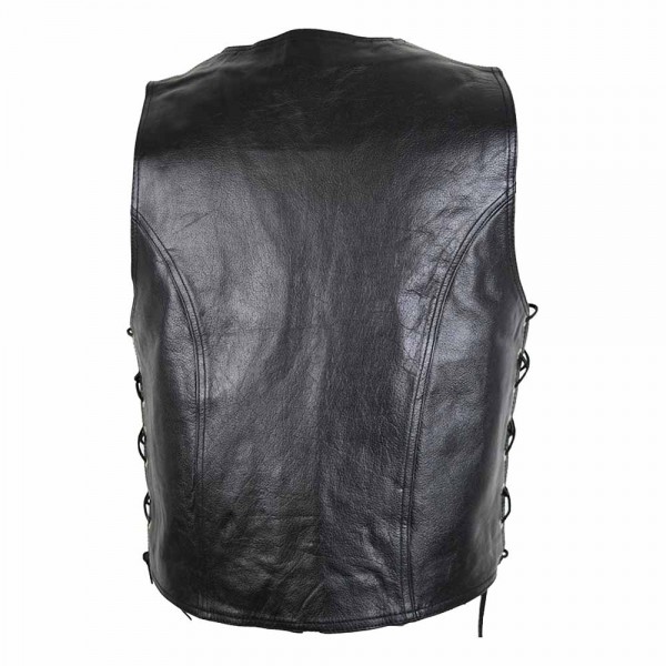 Conchos Chopper Leather Vest In Black